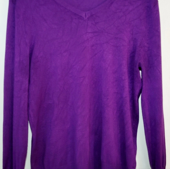 Purple long sleeve fitted lite weight sweater like top. - Picture 6 of 11